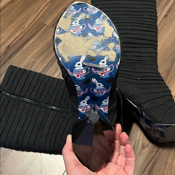 Irregular Choice Black Ribbed Boots with Angular Heels - Picture 3 of 5